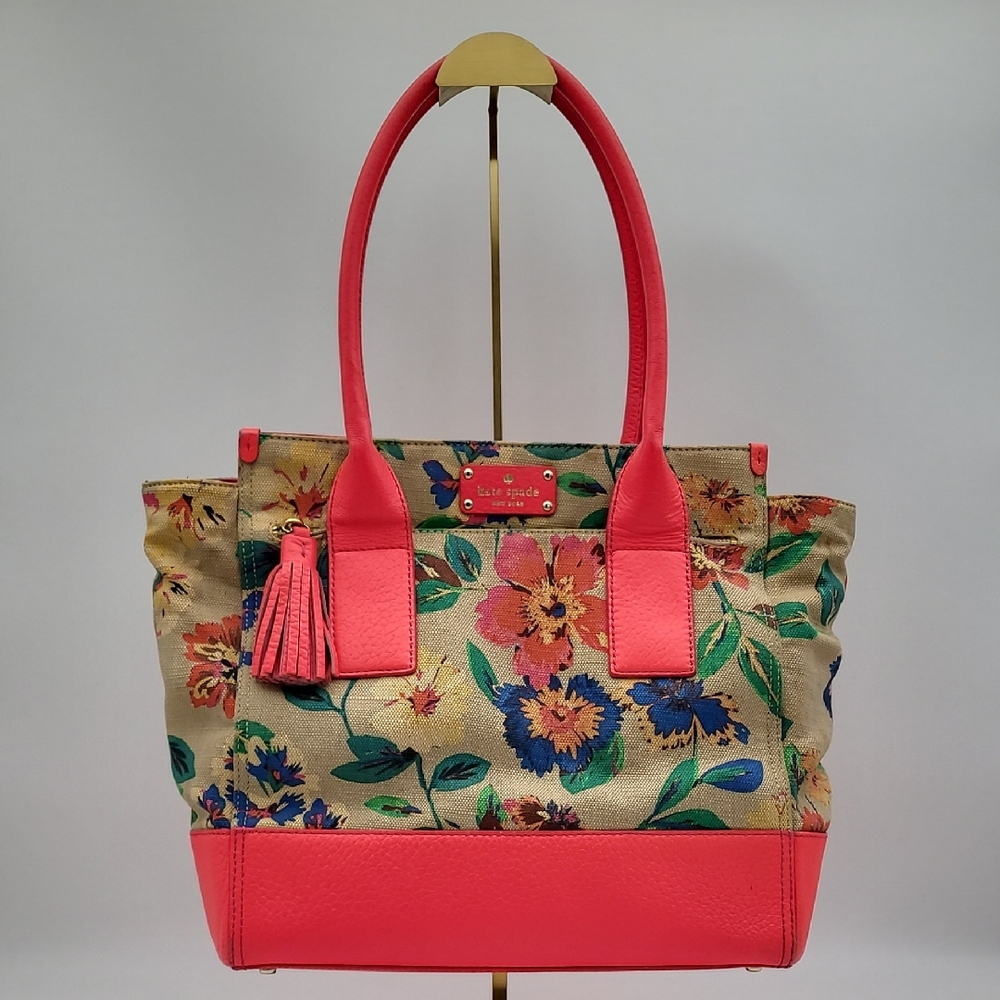 Kate Spade Floral Burlap Tote - Neon Pink and Multicolor